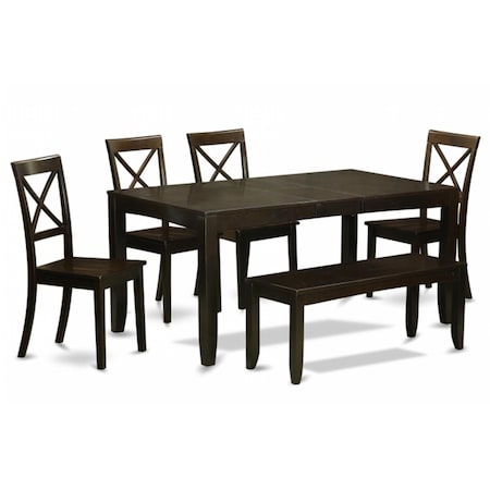 East West Furniture 6 Piece Dining Room Table With Bench-Dining Table and 4 Kitchen Dining Chairs Plus Bench LYBO6-CAP-W